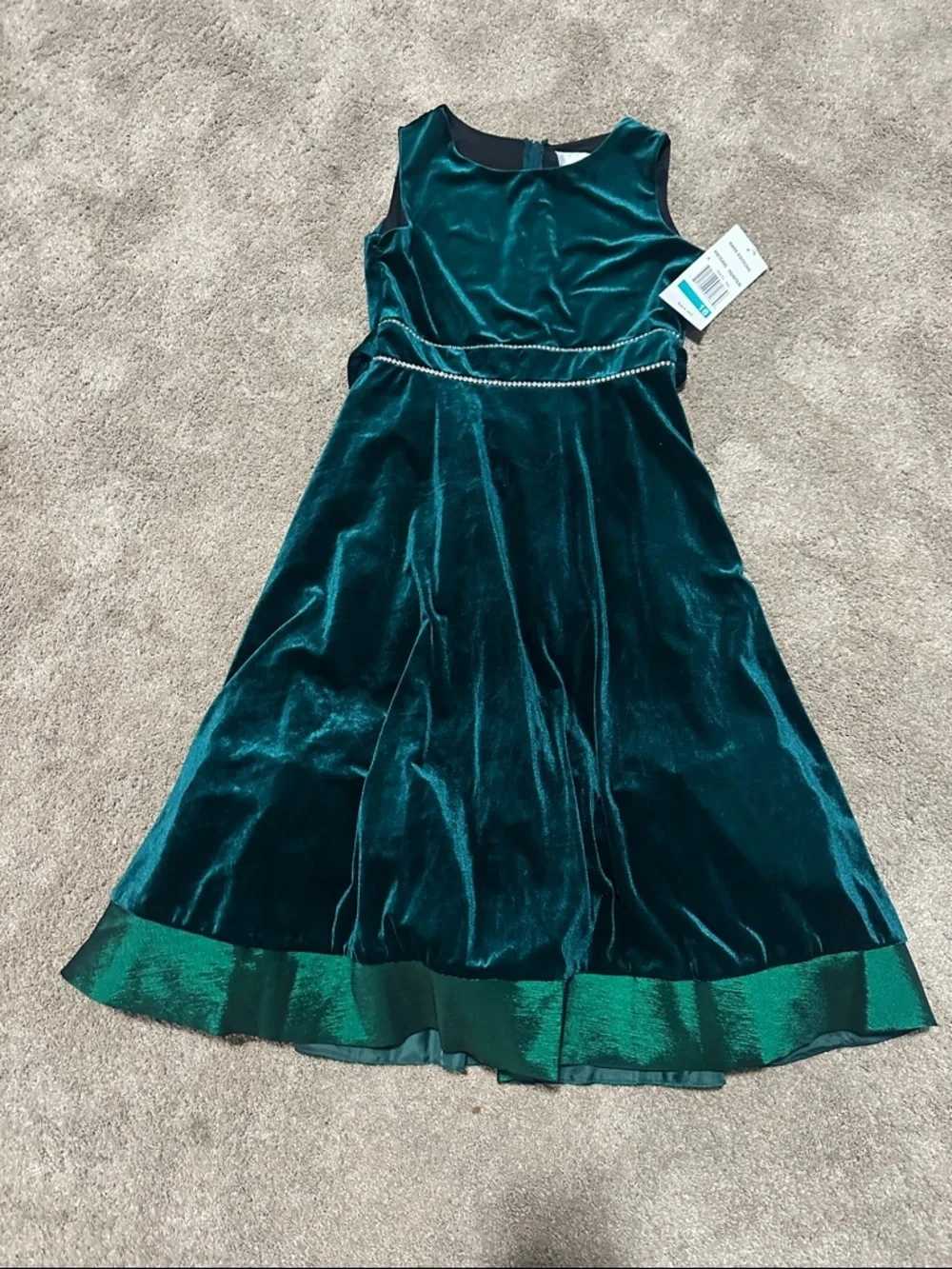 Cat & Jack Girls' Teal Velvet Party Dress with Sparkle Belt